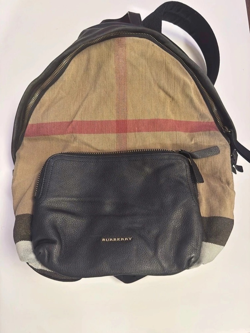 Authentic Burberry Check Canvas and Leather Rucksack Backpack Brown & Black